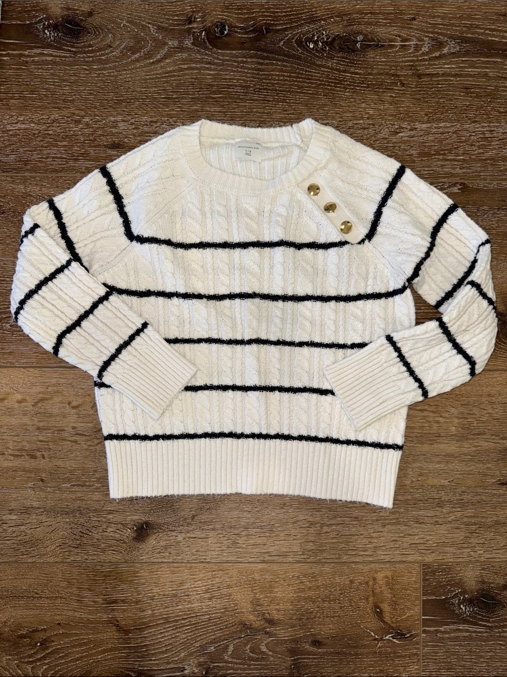 abercrombie kids Cream Sweater with Black Stripes and Gold Buttons